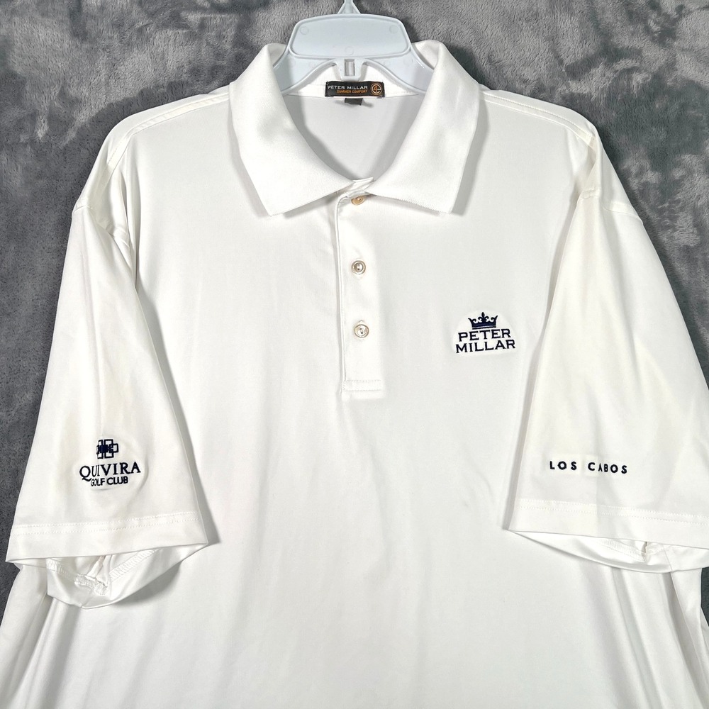 Peter Millar Summer Comfort Polo Mens XL White Los Cabos Quivira Golf Club